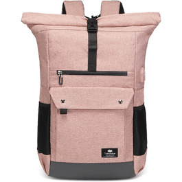 Ролтоп рюкзак для ноутбука 15,6 дюймів: бізнес, школа, подорожі. Ергономічний, водостійкий, дихаючий. Для чоловіків та жінок. З кофргартом (рожевий)