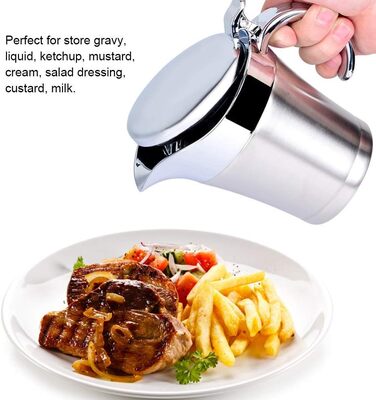 304 Brushed Stainless Steel Saucepan, Thermally Insulated Double-Walled Sauce Jug Pot for Gravy or Cream at Thanksgiving for Restaurant. (450 ml / 750 ml) (450 ml)