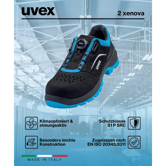 Черевики Uvex Xenova Halbschuh з системою BOA Fit, робочі черевики S1 P SRC, для жінок та чоловіків, чорно-синій, 42 EU