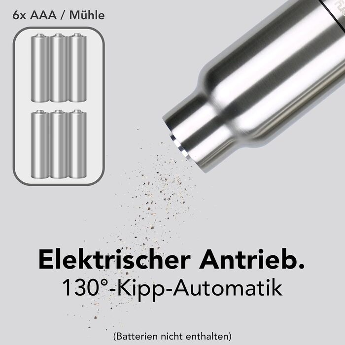 Електричний набір для солі та перцю з нержавіючої сталі з керамічним жорном. Набір для спецій: мельниця для перцю, солянка, мельниця для солі. Сріблястий колір, скляний.