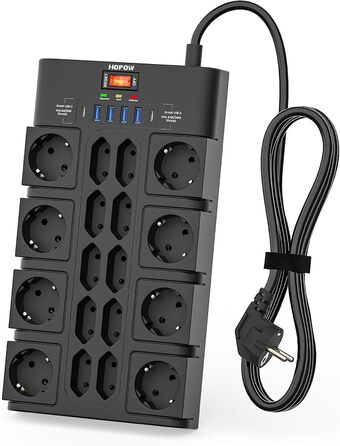 Многорозетка на 18 розеток з USB (4 USB-A, 2 USB-C), мережевий фільтр, 3680W, 2100J, 2 м кабель, для офісу та дому