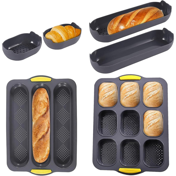 JAOGAUS 6-Piece Baguette Baking Sheet, High-Quality Roll Baking Mold, Baguette Sheet, Baguette Baking Mold, Bread Baking Forms, Perforated, Non-Stick Food Grade, Easy to Clean, Bread Baking Accessories (Gray)