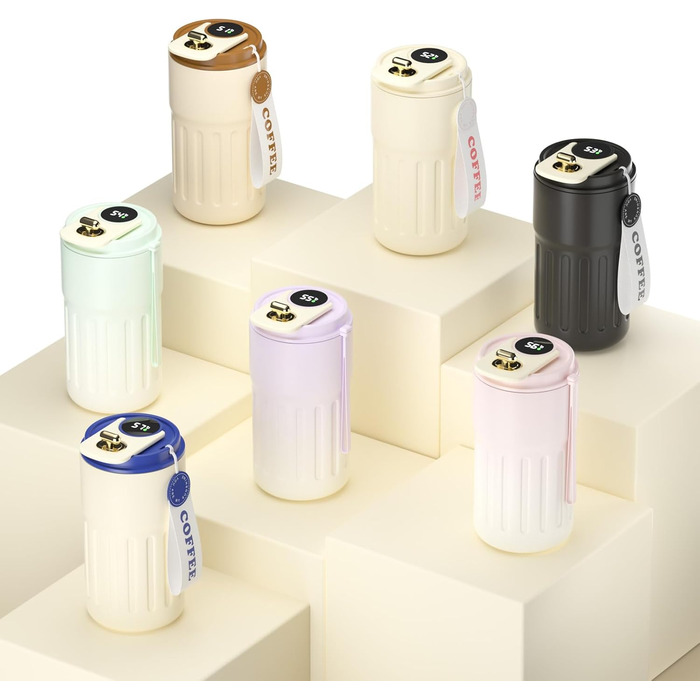 Термокружка для кави HomeAlexa з цифровим дисплеєм, 410 мл, нержавіюча сталь 316, ізольована, з кришкою, для подорожей