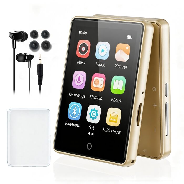 MP3-плеєр 32GB з Bluetooth 5.3 та динаміком, портативний Hi-Fi плеєр для дітей з 2.8-дюймовим сенсорним екраном, FM-радіо та диктофоном, підтримка TF-карт до 128GB (Золотий)