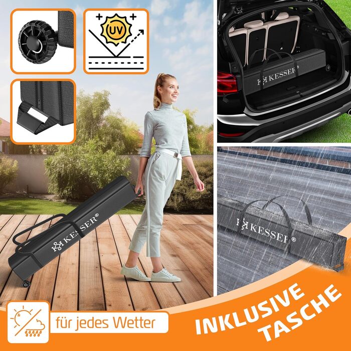 KESSER® Gazebo Folding Gazebo Lighting | Pop-Up Garden Gazebo Adjustable Height Stable Waterproof Winterproof | Party Tent Event Tent UV Protection 50+ incl. Remote Control & Bag (3x3m, Black / Black)
