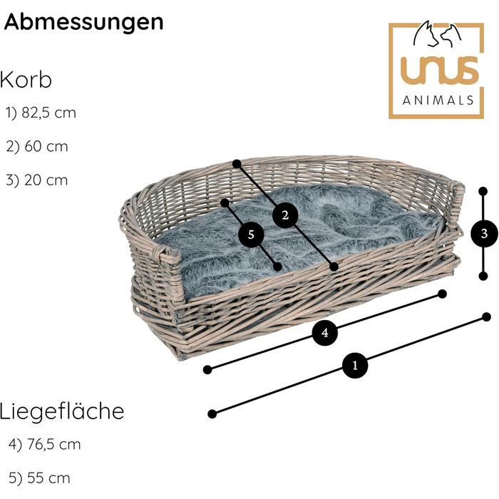 Кіжувалка для собак та котів UNU з лози та ротангу, сіра, 61 x 44,5 x 15,5 см