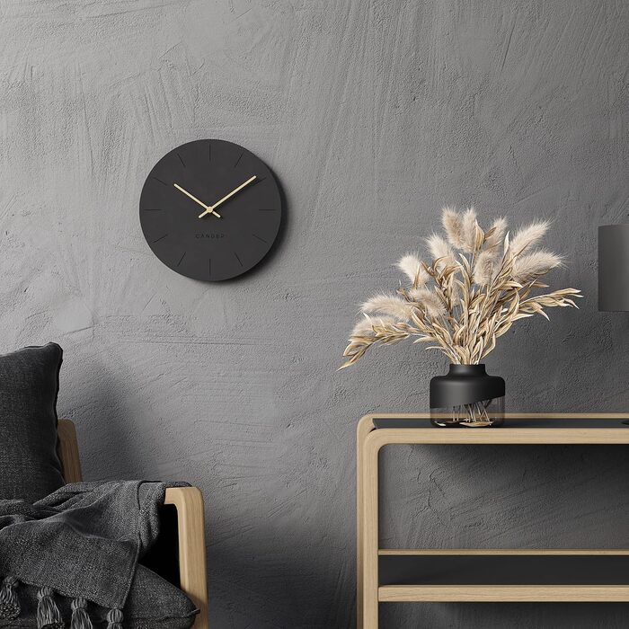 Cander Berlin MNU 2630 Wall Clock, 30 cm, Analog, Living Room, Modern Vintage, Black, Wooden Hands, Silent (No Ticking Sound), MDF