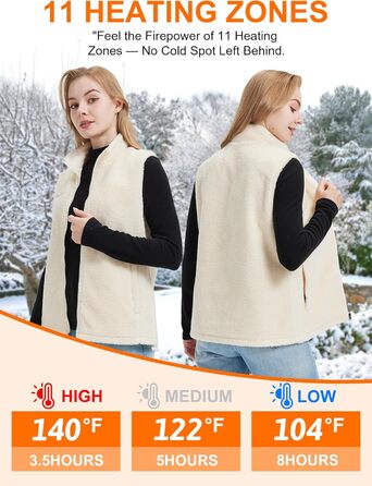Жіноча флісова електрична жилетка Gokozy з 11 зонами обігріву та акумулятором 7.4V, Sherpa, тепла та затишна жилетка для осені та зими, колір Off-White