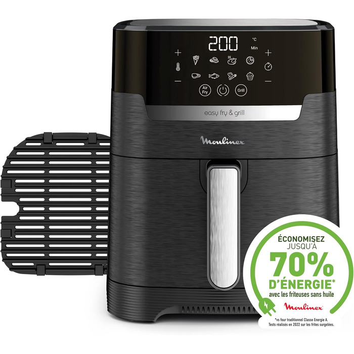 Moulinex Easy Fry & Grill Digital 2-in-1 Oil-Free Fryer XL + Grill, 4.2 l Capacity, Up to 6 People, 8 Programs, Adjustable Temperature, Timer, Air Fryer EZ505810, Black