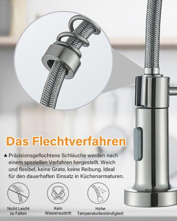 Кран кухонний Hbronzeshower з висувною лійкою, 360° обертання, нержавіюча сталь, щіткований нікель