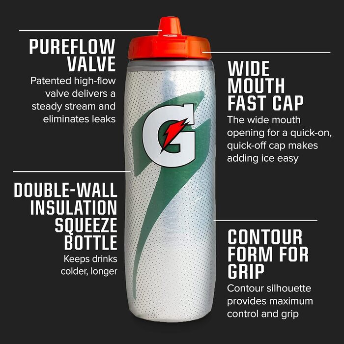 Фляга спортивна Gatorade ізольована, чорна, 850 мл