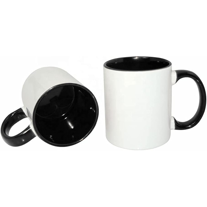 MR.R Sublimation Blanks, Dishwasher-Safe Ceramic Coffee Mugs with Black Color, Inner Cup and Handle, Drinking Cup, Cup for Milk, Tea, Cola, Water, 11 oz, Set of 6