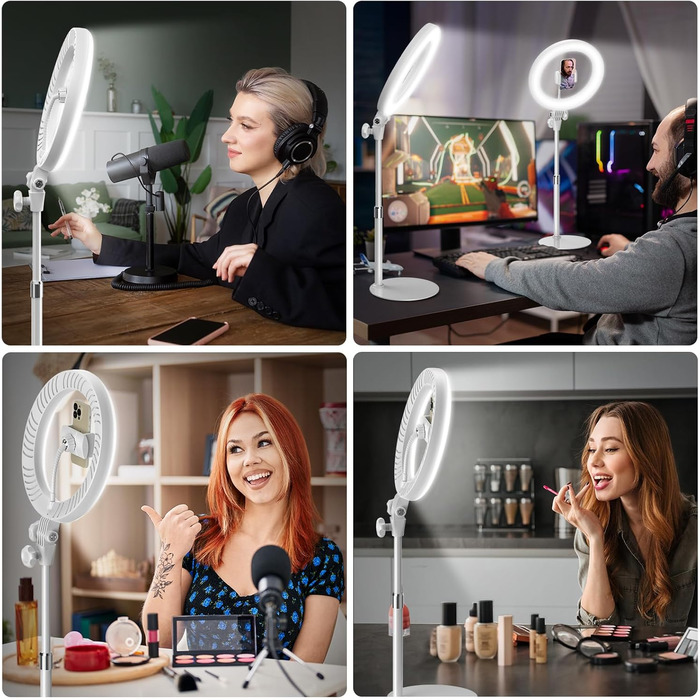 Кільцеве світло Evershop 10.5” з триподом для телефону, ноутбука, відеоконференцій, YouTube, TikTok, LED, 3 кольори + 10 рівнів яскравості, 360° обертання
