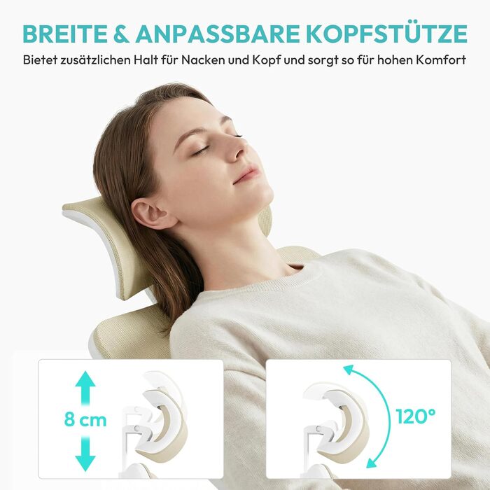 Офісне крісло Yaheetech ергономічне з регульованою підголівником, підлокітниками та поперековою підтримкою, поворотне, з функцією відкидання спинки до 130°, регульована висота (Бежевий)