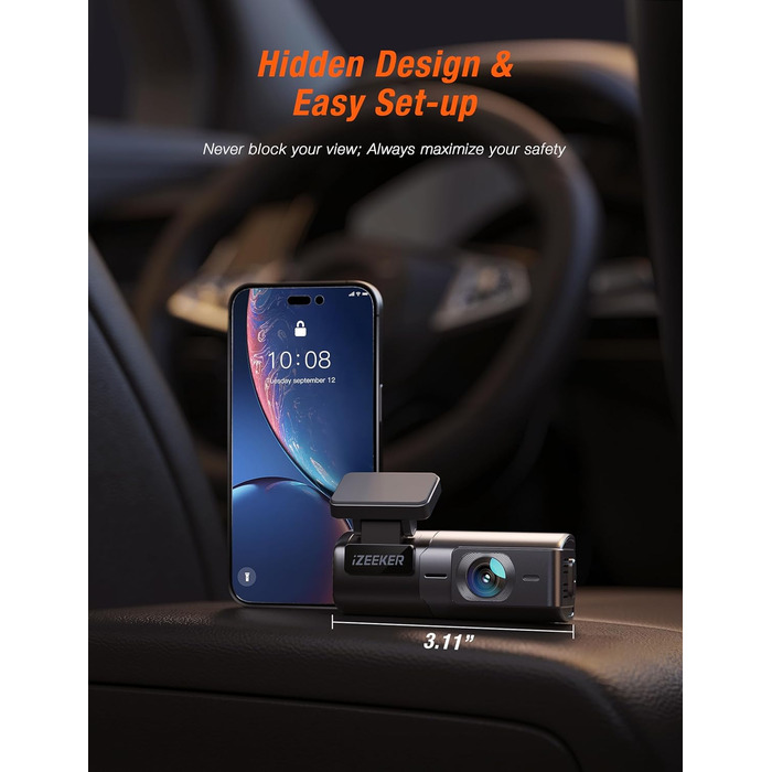 Автомобільний відеореєстратор iZEEKER 2.5K WiFi з картою 32GB: Full HD, нічна зйомка, G-сенсор, WDR