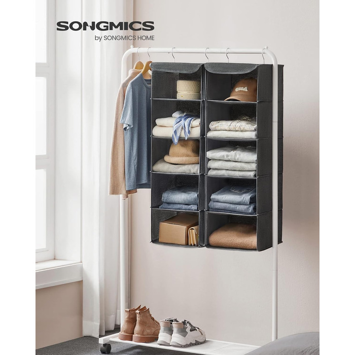 Організатор для шафи SONGMICS, навісний, складний, з металевими гачками та бамбуковими вставками (сірий, 2 шт.)