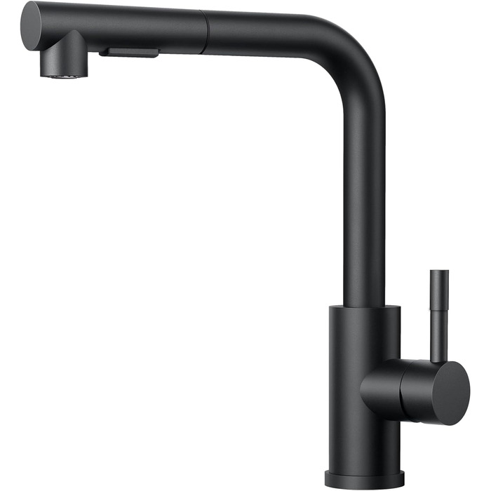 Кран FORIOUS для кухні з висувною лійкою, душовою насадкою, поворотний на 360°, 2 режими розпилення, матовий чорний