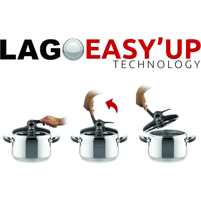 Скороварка Lagostina Mia Lagoeasy'UP 7 л з нержавіючої сталі 18/10, Ø 22 см, для індукції та газу, легке відкривання, тришаровий дно Irradial-Plus, можна мити в посудомийці