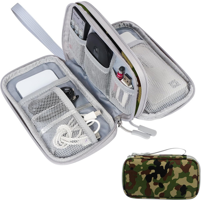 Органайзер для кабелів Skycase: сумка-чохол для аксесуарів, USB, Power Bank, 19 x 11 x 5.5 см (Lila, Army Green)