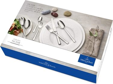 Villeroy & Boch – Victor Silver/Platinum 68-Piece Cutlery Set for 12 People, Dishwasher Safe, Rustproof, Flatware Set, Cutlery Set, Dinner Cutlery, Fork, Spoon, Knife, Kitchen Cutlery Set, Stainless Steel