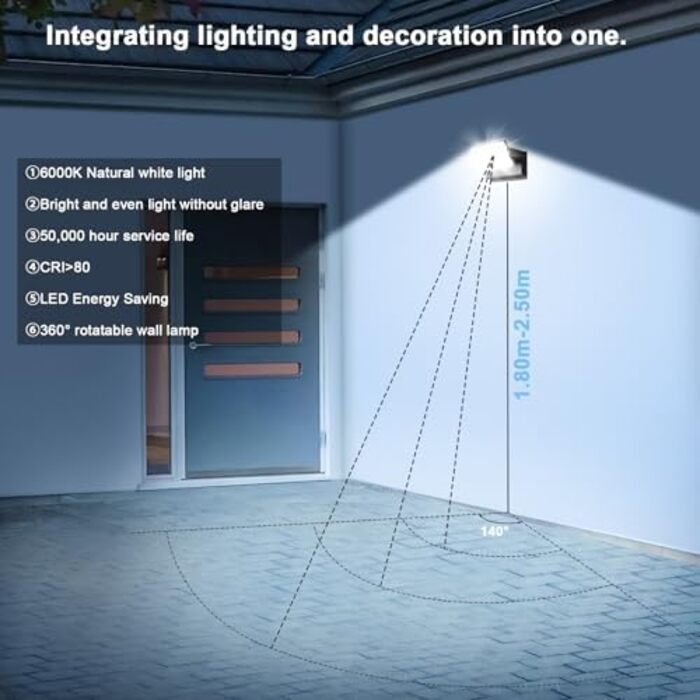 Зовнішнє LED-світильник Kingwen 40W, 3000K, поворотний на 360°, IP65, чорний. Підходить для гаража, тераси, внутрішнього та зовнішнього використання.