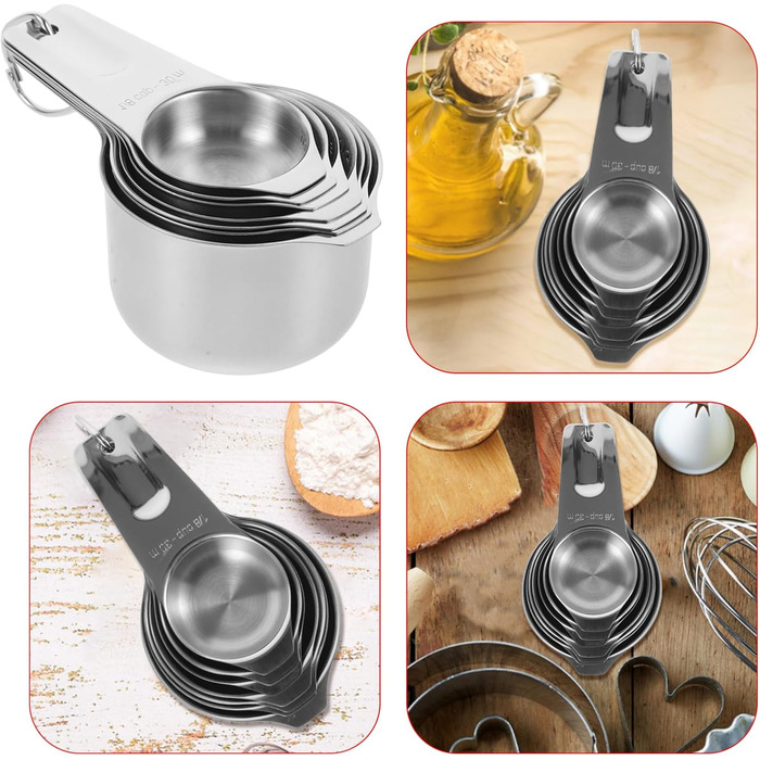 4-Piece Baking Tool Set: Spatula Holder Clip, Coffee Measuring Spoon, Measuring Cup, Mug, Shot Glass, Measuring Pitcher, Cup Sizes, Large Cup, Silver, Stainless Steel