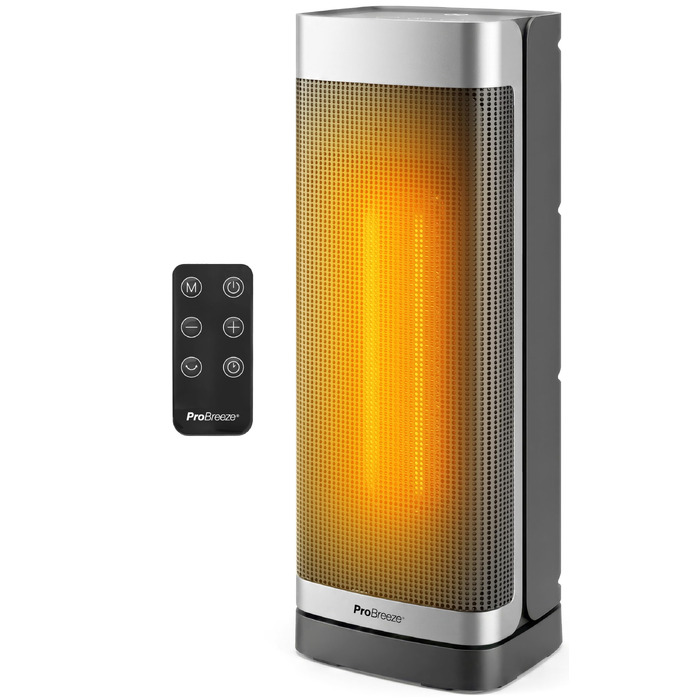 Керамічний тепловентилятор-товіль Pro Breeze ThermaCube Plus 2200W з термостатом, дистанційним керуванням та Eco-режимом, поворот 65°, захист від перекидання