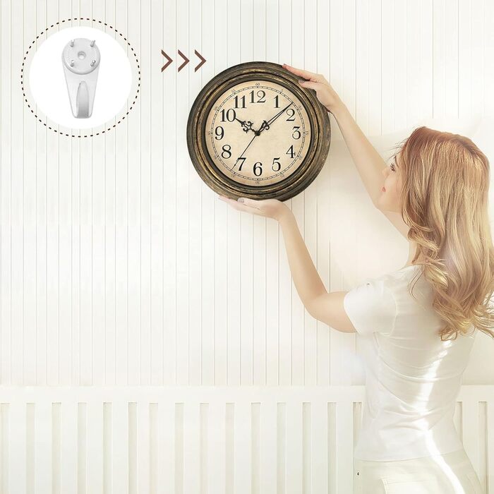 Plumeet Extra Large Wall Clock Classic 40.6cm, Quiet Retro Wall Clock without Ticking Sounds for Living Room - Bedroom - Battery Powered (Arabic Numerals)