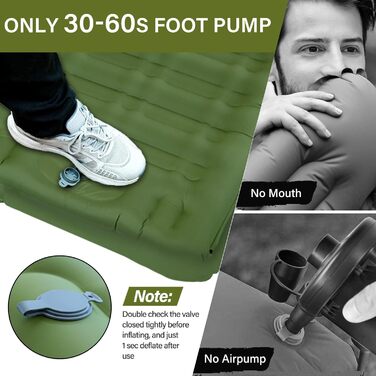 Airminti Self-Inflating Camping Mat - 12cm Thick, Lightweight Air Mattress with Foot Pump & Pillow - Outdoor Sleeping Pad for Camping, Trekking, Beach & Festival - Compact, Army Green