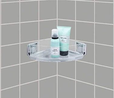 WENKO Vacuum-Loc Bathroom Corner Shelf Quadro UNO, With Removable Bowl, Mounting Without Drilling, Stainless Steel/Plastic, 28 x 8.5 x 19.5 cm