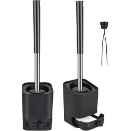 Силіконова щітка для унітазу Glowbal з контейнером, швидковисихаюча, для ванної кімнати, настінний монтаж/стоячи, білий/сірий (чорний - набір 2 шт.)