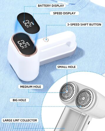 Електрична машинка для видалення ковтушків з одягу та меблів, акумуляторна з LED-підсвіткою, 3 режими швидкості, 6-лезовий ніж, USB-зарядка