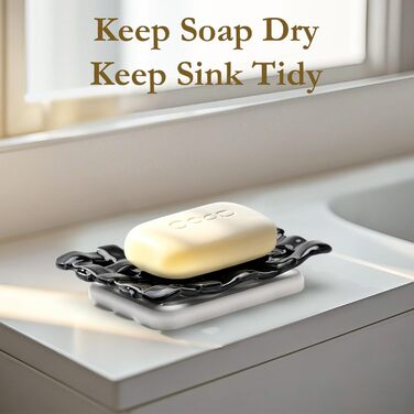 Підставка для мила Shinowa з подвійним шаром та знімним контейнером для води. Мильниця самостійно спорожняється, підходить для ванної кімнати, кухні, душу, ванни, раковини, робочої поверхні. Матеріал: мармур, білий (текстурований).