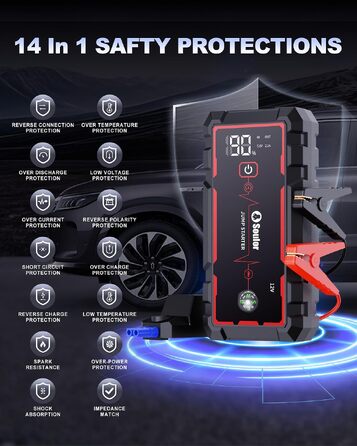 Бустер для автомобіля (Jump Starter) 8000mAh, портативний пусковий пристрій 12V для бензинових двигунів до 7.0L та дизельних до 5.0L, з ліхтариком та пусковими кабелями