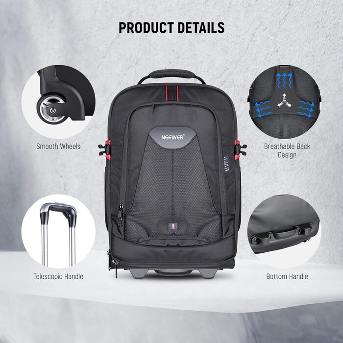 Рюкзак-тележка для камери NEEWER 2-в-1 NW-DA410T: водонепроникний, знімний, для фотообладнання та ноутбука