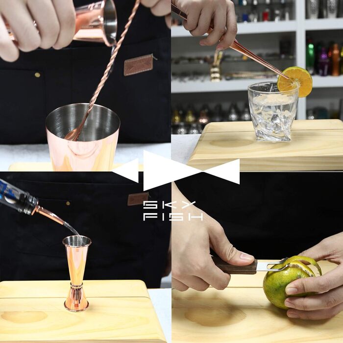 Набір для коктейлів SKY FISH | 32 частини | Преміум набір бармена для дому та бару | Набір для змішування коктейлів професійний | Рожеве золото | Ручне миття. Мідь, рожеве золото