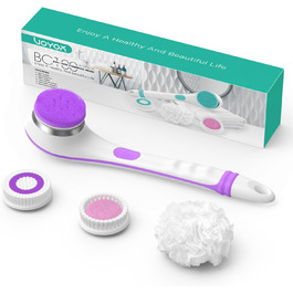 VOYOR Back Brush Shower Brush Body Brush Electric Back Scrubber with Long Handle Waterproof Rechargeable with 4 Cleaning Heads for Spa Shower Exfoliating Massage Brush BC100 (Purple)