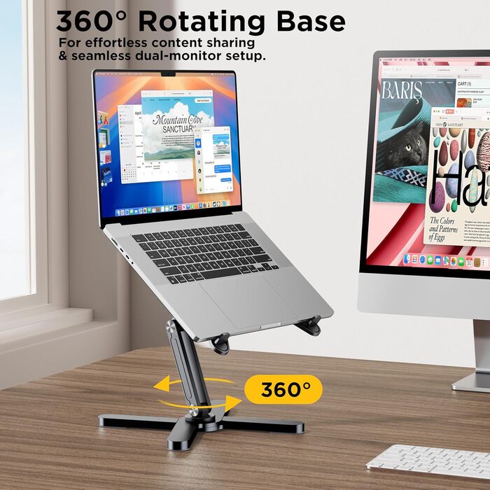 Підставка для ноутбука FoldWise X - алюмінієва, 360° обертання, складна, регульована висота та кут нахилу - стабільна та портативна підставка для ноутбука, MacBook та комп'ютера 11-18 дюймів, сіра