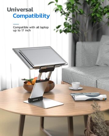 NULAXY Adjustable Laptop Stand - Ergonomic, Portable, Foldable - Supports up to 10kg, Compatible with 10-17 inch Laptops - Space Grey