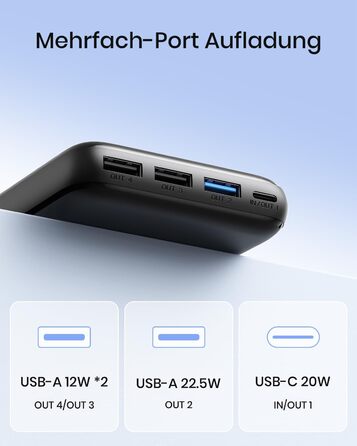 Power Bank A ADDTOP 27000mAh з швидкою зарядкою 22.5W, 4 виходи USB, PD 3.0, QC 4.0, чорний