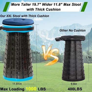 Складаний стілець Upgrade XXL з подушкою, 1000 фунтів вантажопідйомності, для відпочинку на природі, кемпінгу та подорожей (Блакитний)