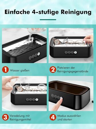 Ультразвукова мийка для ювелірних виробів та окулярів, 650 мл, 48 кГц, глибоке очищення 360°, чорний колір