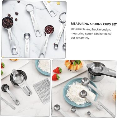 15-Piece Measuring Spoon Conversion Chart Multi-Purpose Scoop Portable Kitchen Gadgets Measuring Cup Mini-Scoop Portable Rice Spoon Espresso Spoon Kitchenware Silver Stainless Steel