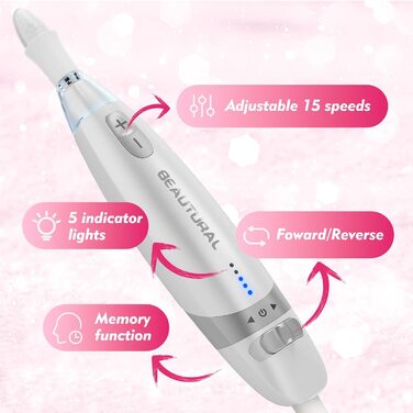 Набір для манікюру та педикюру Beautural, електричний фрезер для нігтів з LED-підсвічуванням, 10 насадок, для догляду за руками та ногами