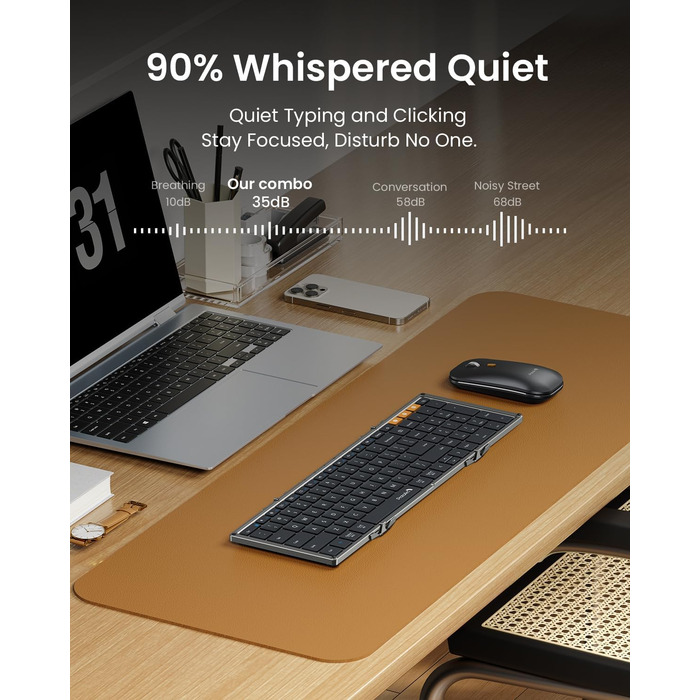 Бездротова клавіатура та миша ProtoArc XKM01: складана, Bluetooth, 2.4G, QWERTZ, для iPad, Tablet, iPhone, Laptop (Space Grey)