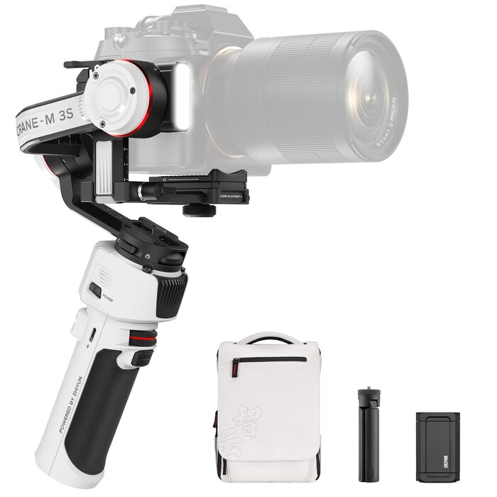 ZHIYUN Crane M3S: Стабілізатор камери 3-осі, 1000Lux LED-освітлення, Bluetooth, дисплей 1.22', 705г, для DSLR, Mirrorless, смартфонів, Action Cam