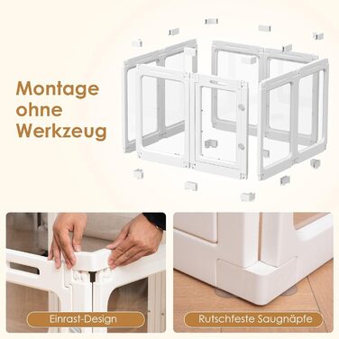 Акриловий вольєр для цуценят, 60 см, прозорий захист для собак, портативний міцний вольєр для собак маленьких та середніх порід, для використання в приміщенні та на вулиці, панелі білого кольору, 8 шт.