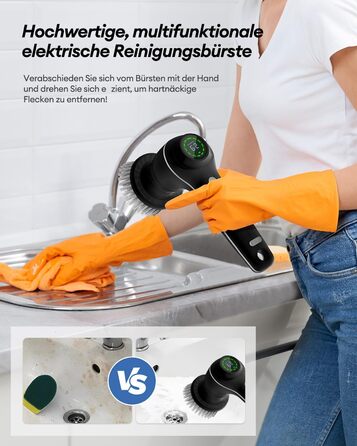 CkeyiN Electric Cleaning Brush, Cordless Grout Cleaner with 7 Replaceable Brush Heads for Bathroom, Car, and Kitchen, Handheld Power Spin Scrubber Grout Brush With LED Display, 2 Modes, Black