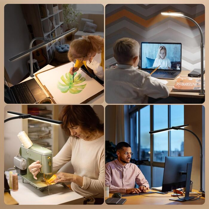 APMIEK LED лампа для столу з LED, 24W, 76 см, кріплення, для home office, 3200K-6500K, регульована, для офісу, захист очей, для робочого місця, монітора, ПК (чорна)