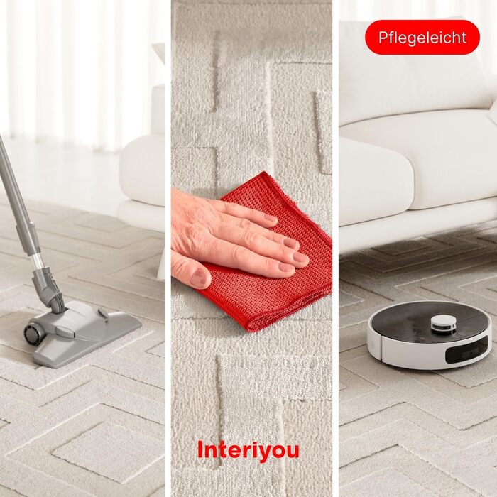 Килим Interiyou для вітальні/спальні/дитячої Cannes, 120x170 см, кремовий, короткий ворс, скандинавський бохо-стиль, геометричний малюнок